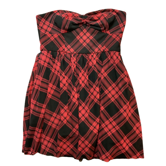 Betsey Johnson Dresses & Skirts - Betsey Johnson Red Plaid Goth Prom Strapless Punk Skater Dress 14